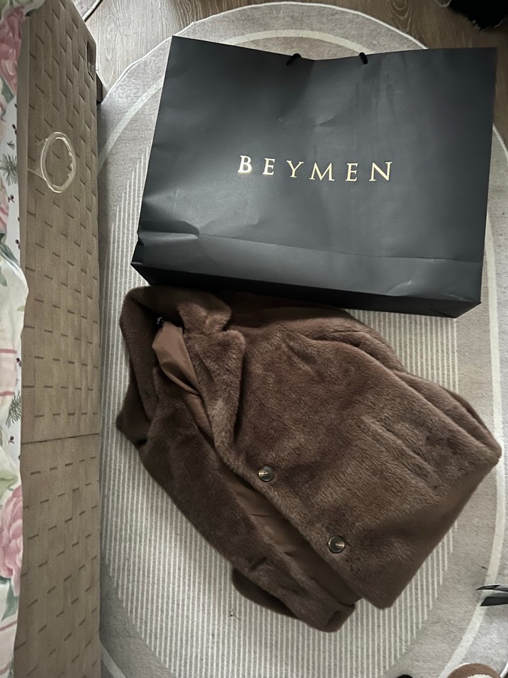 Kahverengi Uzun Peluş Kadın Kaban - Görsel 5