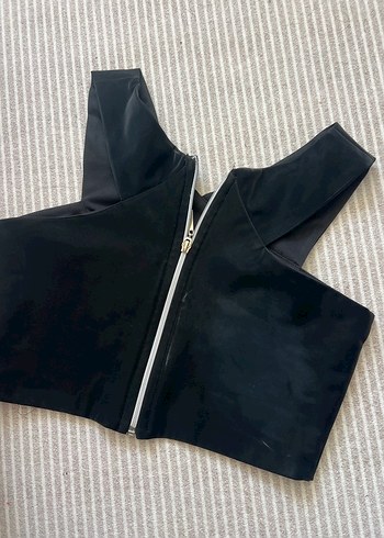 Siyah Fermuarlı Straplez Crop Top - Görsel 2