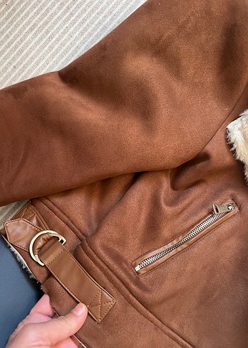 Kahverengi Süet Kürklü Kadın Ceket - Görsel 4