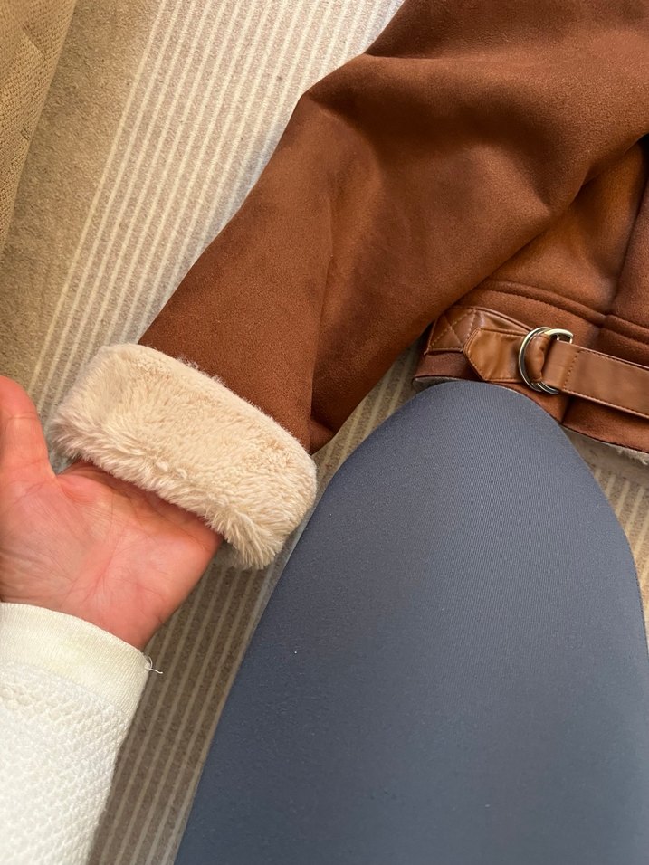 Kahverengi Süet Kürklü Kadın Ceket - Görsel 5