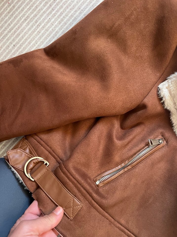 Kahverengi Süet Kürklü Kadın Ceket - Görsel 4