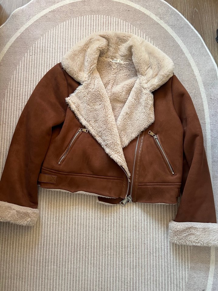 Kahverengi Süet Kürklü Kadın Ceket - Görsel 2