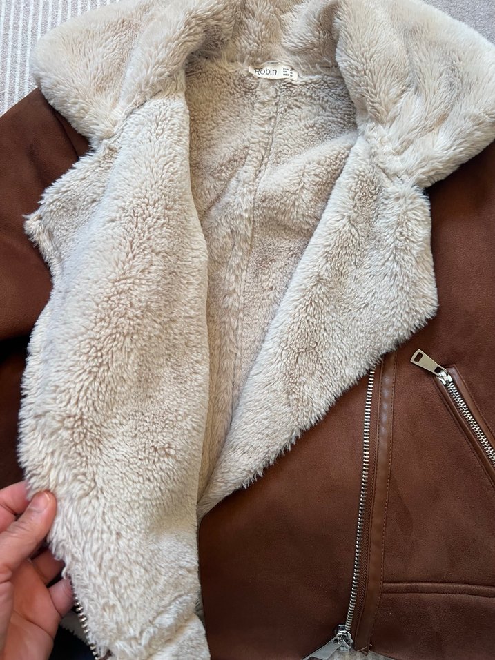Kahverengi Süet Kürklü Kadın Ceket - Görsel 3
