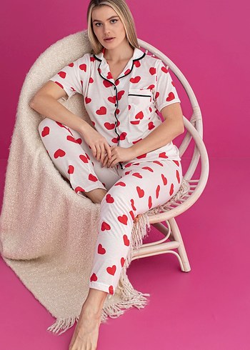 Kalpli Rahat Kadın Kısa Kollu Pijama Takımı