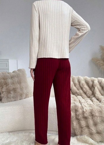 Diğer Bordo Nakışlı Rahat Kadın Pijama Takımı