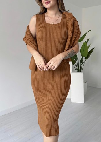 Bej Örgü Kadın Uzun Elbise - Görsel 2