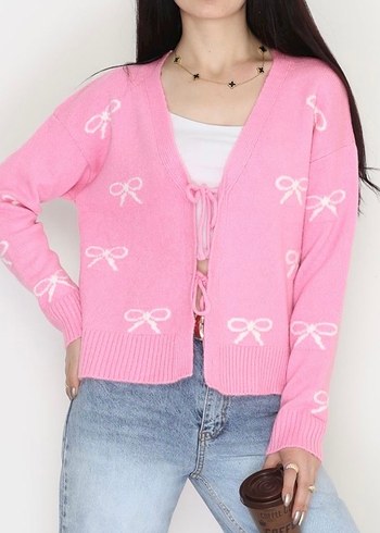 Nakışlı Pembe Örgü Salaş Hırka - Görsel 2