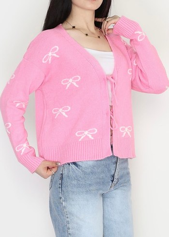 Nakışlı Pembe Örgü Salaş Hırka - Görsel 3