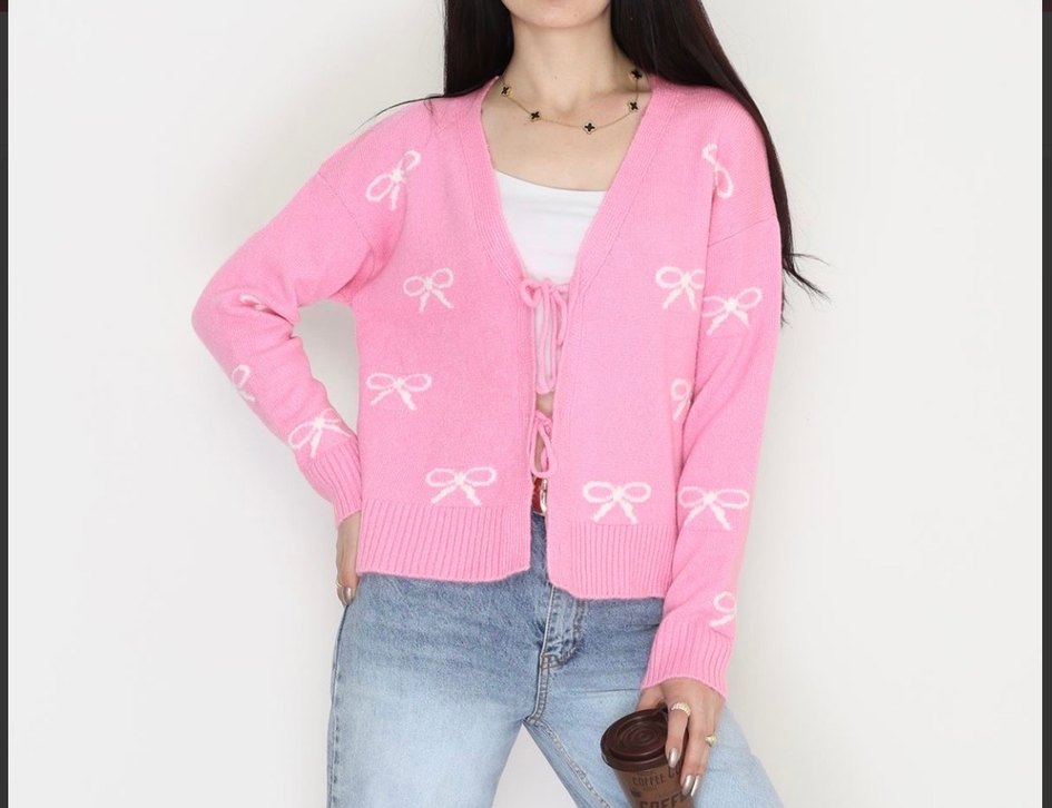 Nakışlı Pembe Örgü Salaş Hırka - Görsel 2