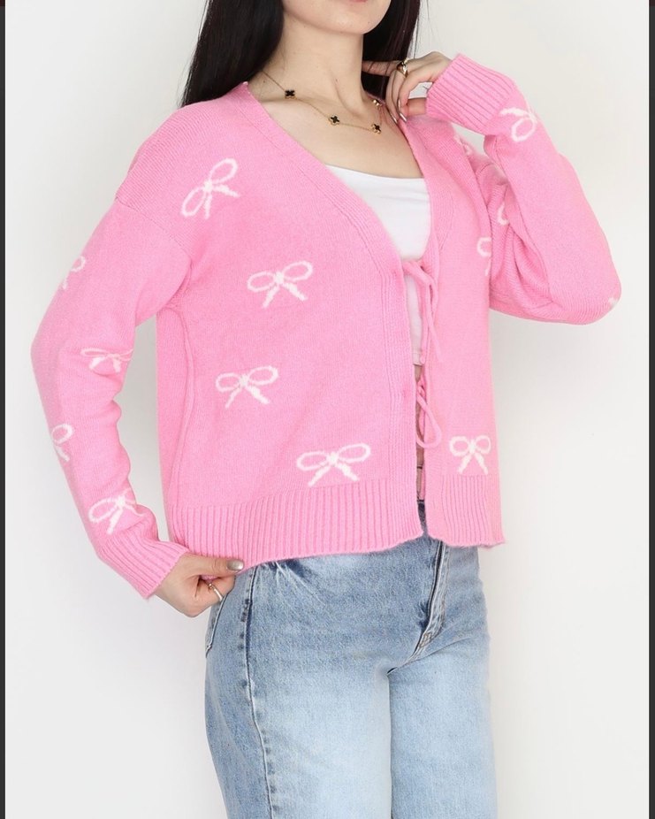 Nakışlı Pembe Örgü Salaş Hırka - Görsel 3