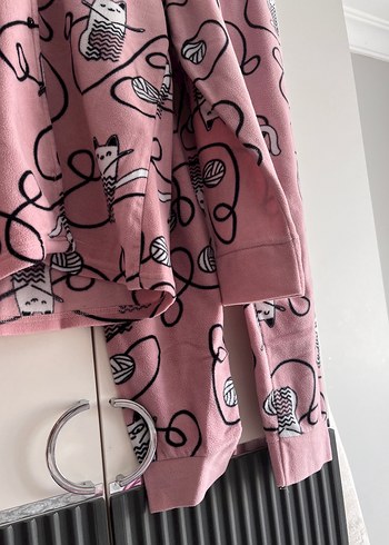 s Beden pembe Renk Pembe Baskılı Kadın Pijama Takımı