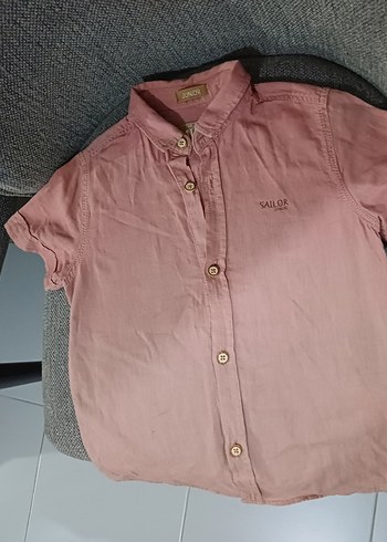 Pembe Kısa Kollu Erkek Keten Gömlek