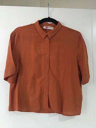 s Beden Koton yazlık turuncu kısa gömlek 