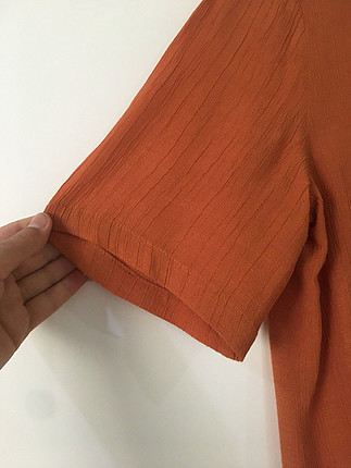 s Beden turuncu Renk Koton yazlık turuncu kısa gömlek 