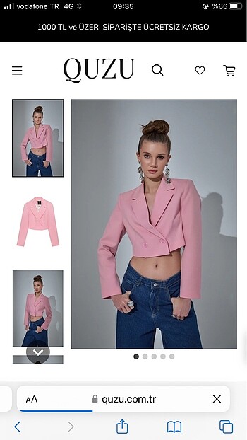 Quzu Crop blazer pembe