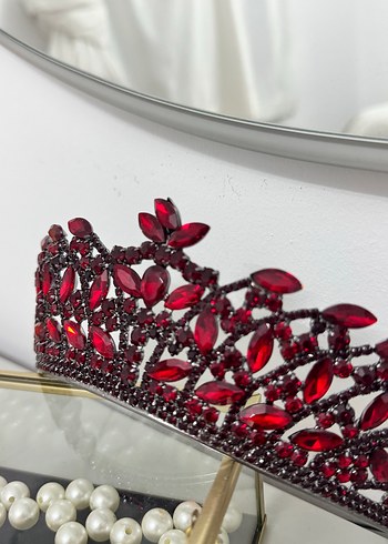 Bordo Kristal Taşlı Gotik Taç - Görsel 3