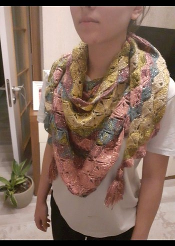 Kadın Pastel Renkli Örgü Bohem Şal - Görsel 3