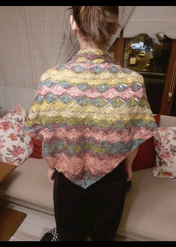 Kadın Pastel Renkli Örgü Bohem Şal - Görsel 2