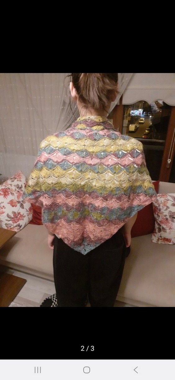 Kadın Pastel Renkli Örgü Bohem Şal - Görsel 2