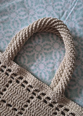 Bej Örgü Dantel Kadın Çanta - Görsel 2