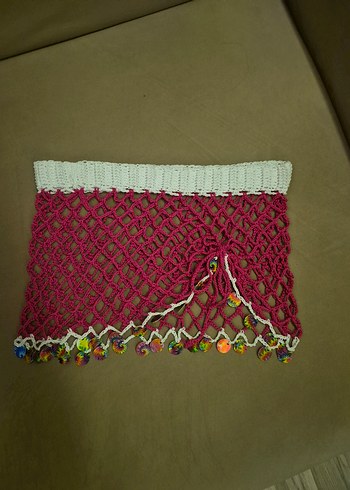 Pullu Bohem Renkli Örgü Kadın File Etek - Görsel 2