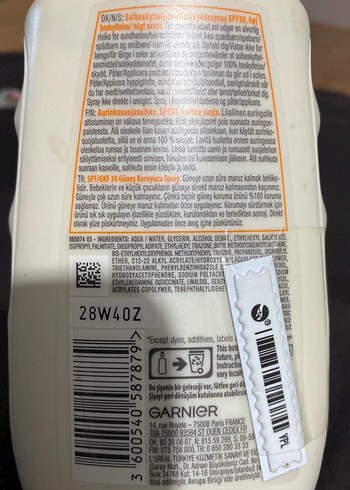  Beden Garnier Ambre Solaire SPF 30 Koruyucu Sprey