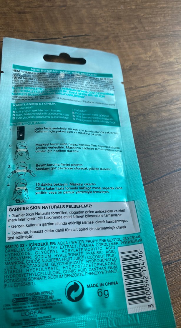 Garnier Nem Bombası Kağıt Göz Maskesi 10 adet - Görsel 2