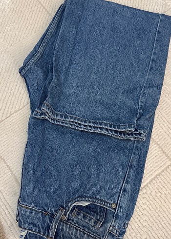 42 Beden Mavi Loose Fit Kadın Midi Denim Pantolon