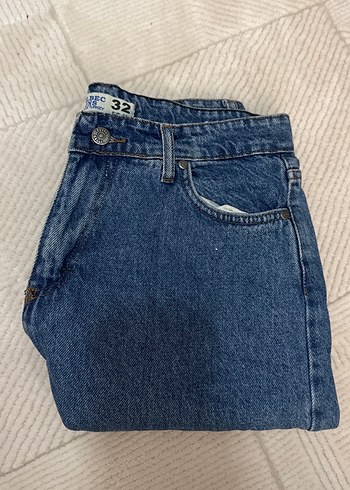 Düğmeli Mavi Gri Bol Kesim Kadın Kot Pantolon