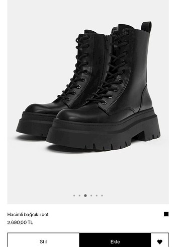 Siyah Deri Topuklu Bağcıklı Bot - Görsel 2