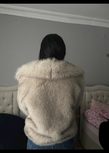 Bej Midi Kadın Suni Kürk Ceket - Görsel 2