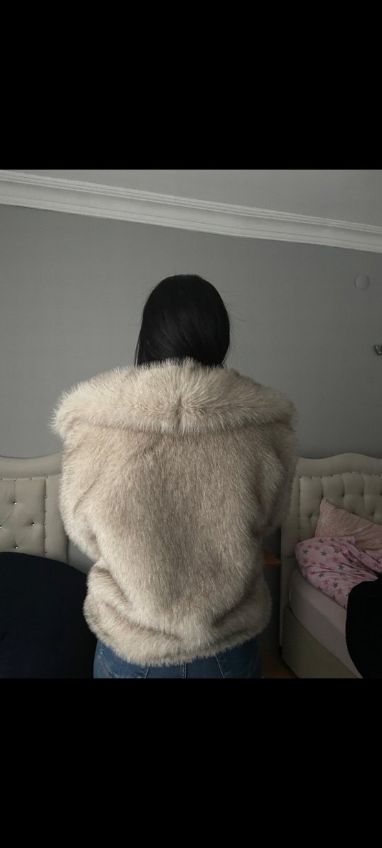 Bej Midi Kadın Suni Kürk Ceket - Görsel 2