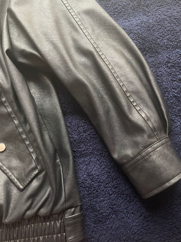 Siyah Kadın Deri Fermuarlı Ceket - Görsel 5