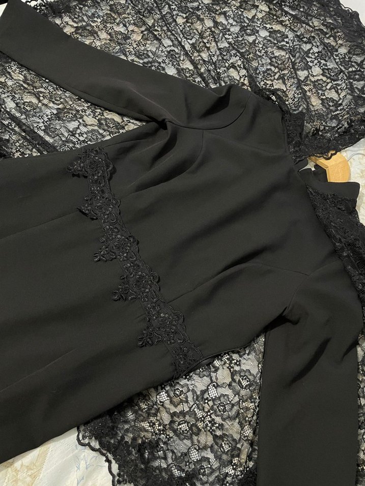 Siyah Dantel Uzun Kollu Abiye Elbise - Görsel 5