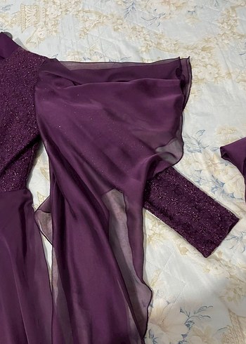 Uzun Mor  Drapeli Abiye Elbise - Görsel 4