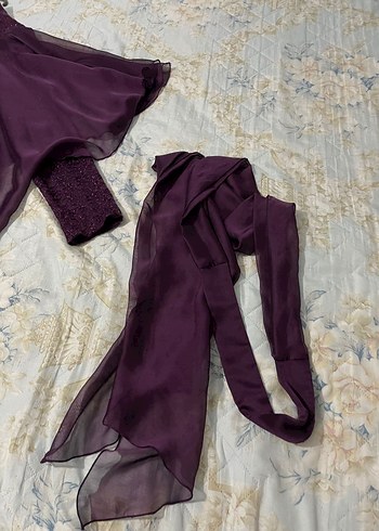 Uzun Mor  Drapeli Abiye Elbise - Görsel 5