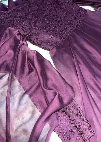 Uzun Mor  Drapeli Abiye Elbise - Görsel 2