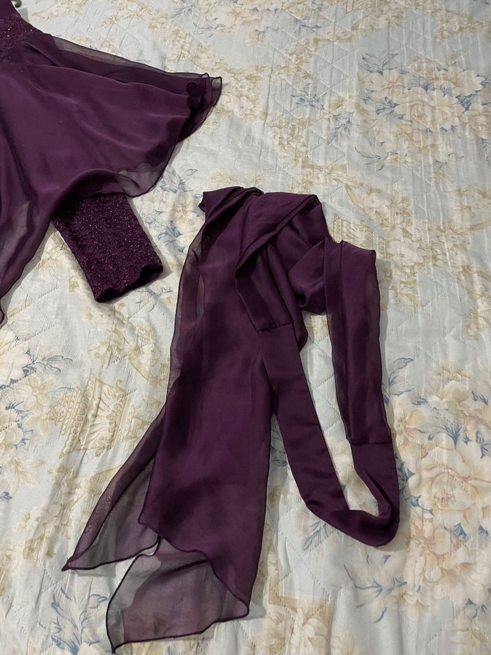 Uzun Mor  Drapeli Abiye Elbise - Görsel 5