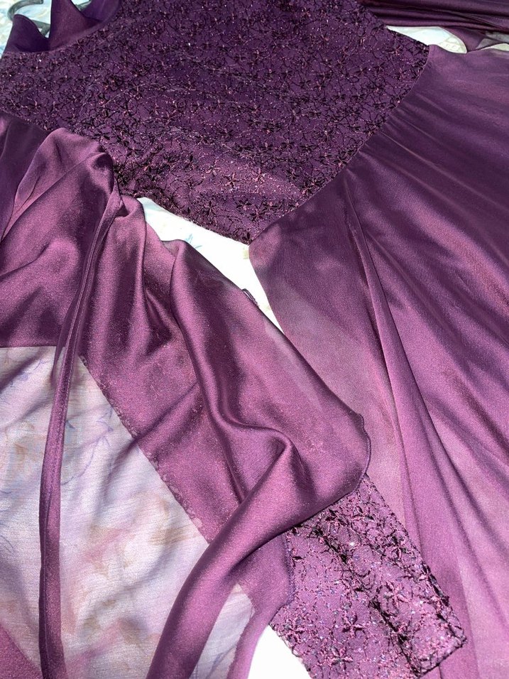 Uzun Mor  Drapeli Abiye Elbise - Görsel 2