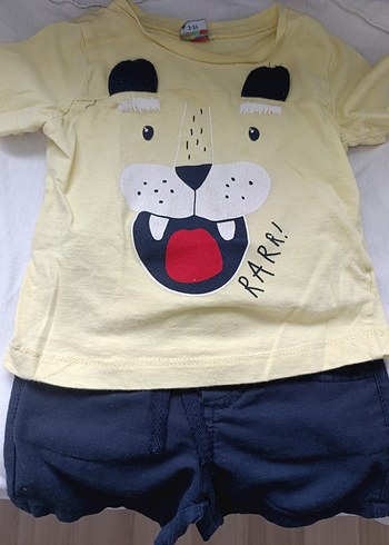 1-2 yaş uyumlu Sarı Baskılı Kısa Kollu Erkek Bebek Takımı - Görsel 2