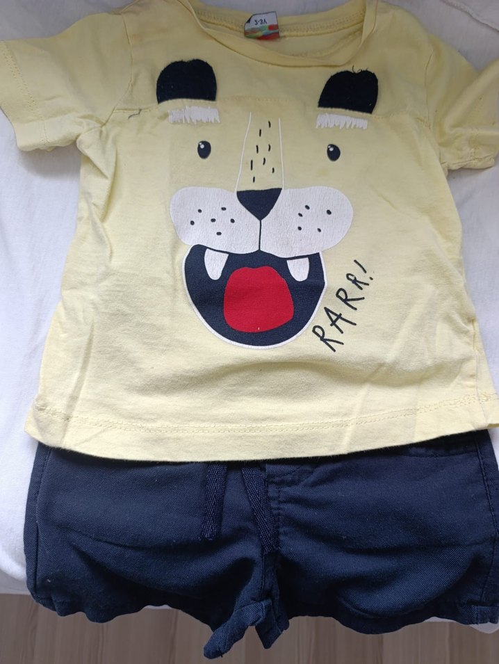 1-2 yaş uyumlu Sarı Baskılı Kısa Kollu Erkek Bebek Takımı - Görsel 4