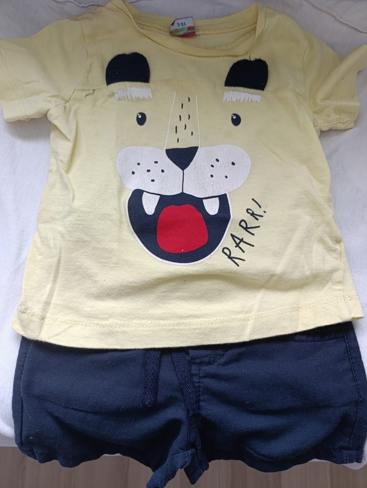 1-2 yaş uyumlu Sarı Baskılı Kısa Kollu Erkek Bebek Takımı - Görsel 2