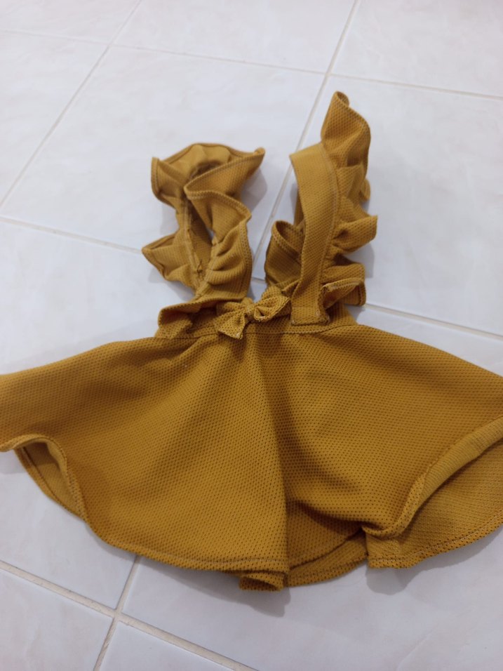 Özel dikim hardal sarısı i Fırfırlı Kız Çocuk Elbisesi - Görsel 4