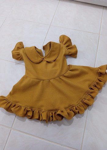Özel dikim Sarı Fırfır Detaylı Kız Çocuk Elbise - Görsel 5