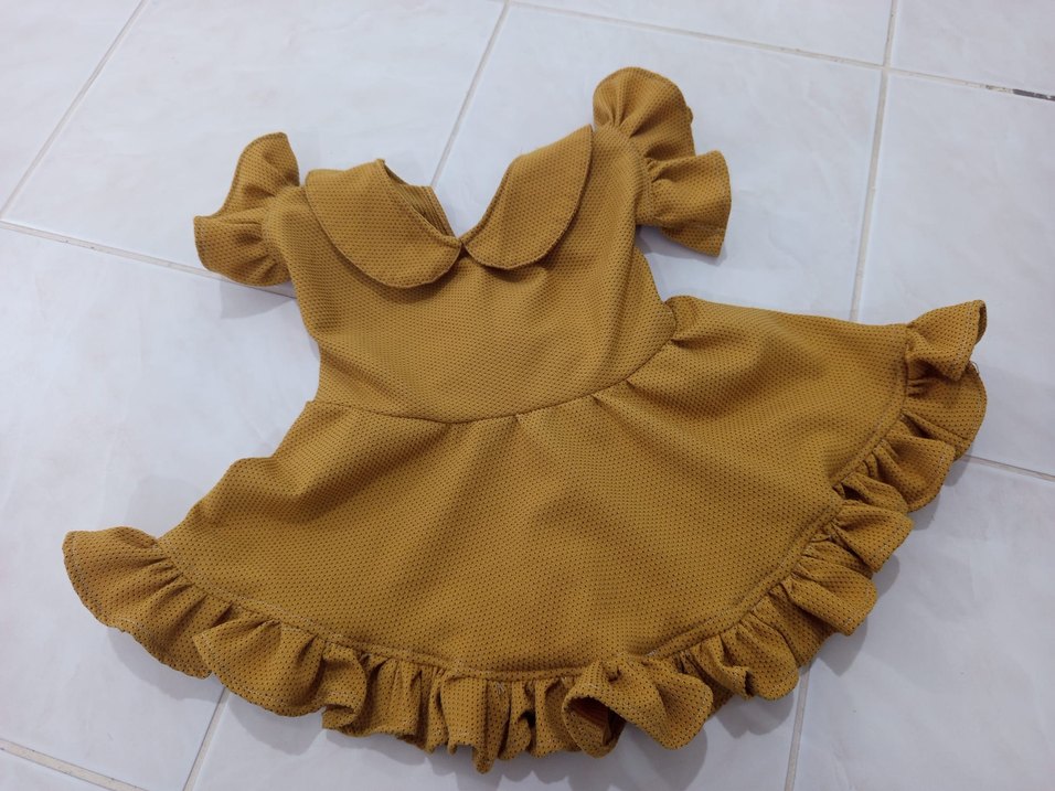 Özel dikim Sarı Fırfır Detaylı Kız Çocuk Elbise - Görsel 4