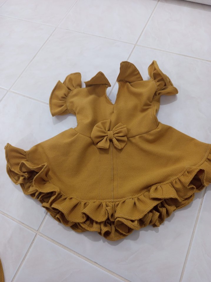 Özel dikim Sarı Fırfır Detaylı Kız Çocuk Elbise - Görsel 2
