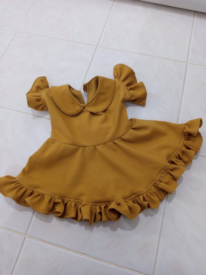 Özel dikim Sarı Fırfır Detaylı Kız Çocuk Elbise - Görsel 5