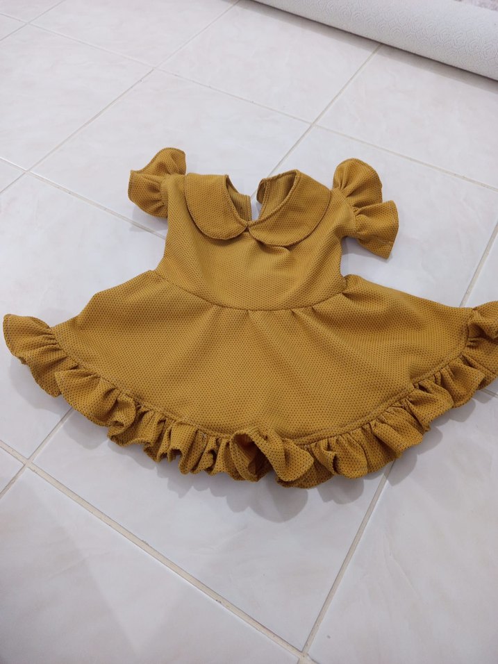 Özel dikim Sarı Fırfır Detaylı Kız Çocuk Elbise - Görsel 3