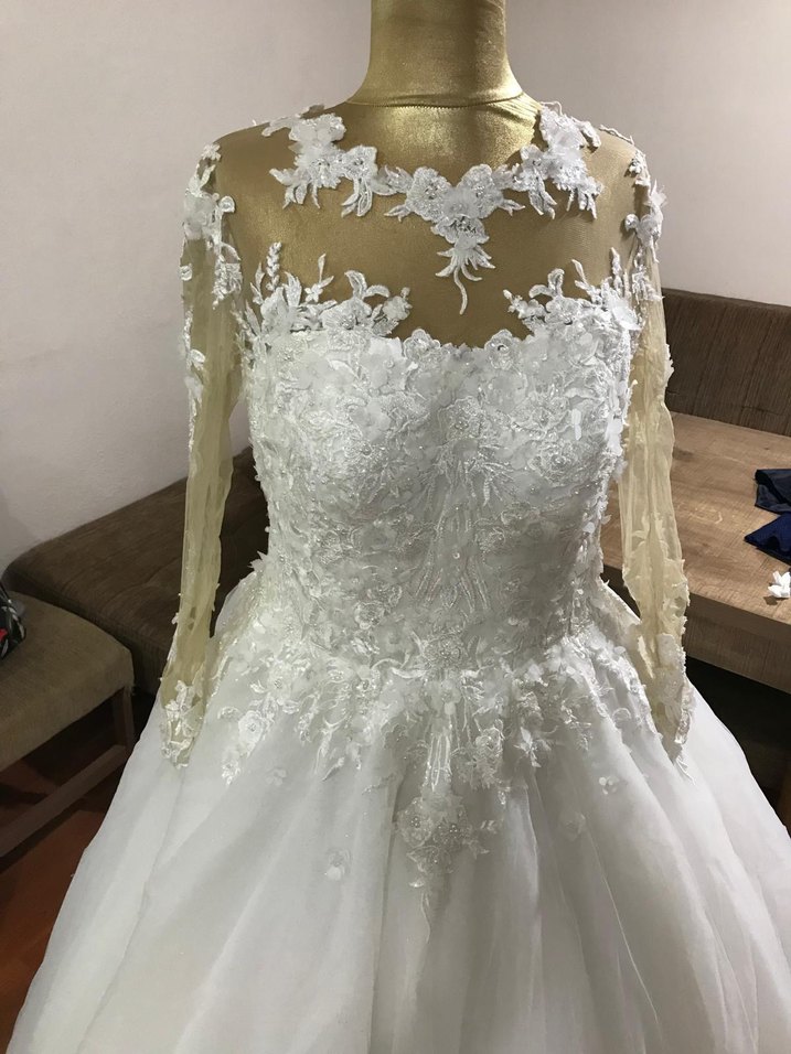 Büyük beden Dantel Detaylı Uzun Kollu A kesim  Gelinlik - Görsel 5