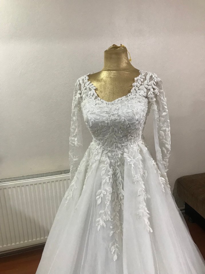 V Yaka Uzun Kollu HelenGelinlik - Görsel 4